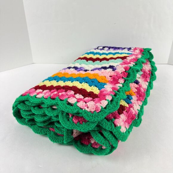 Rainbow striped Afghan Crocheted throw lap blanket hand-made Boho chic 37 x 67 - Picture 8 of 9